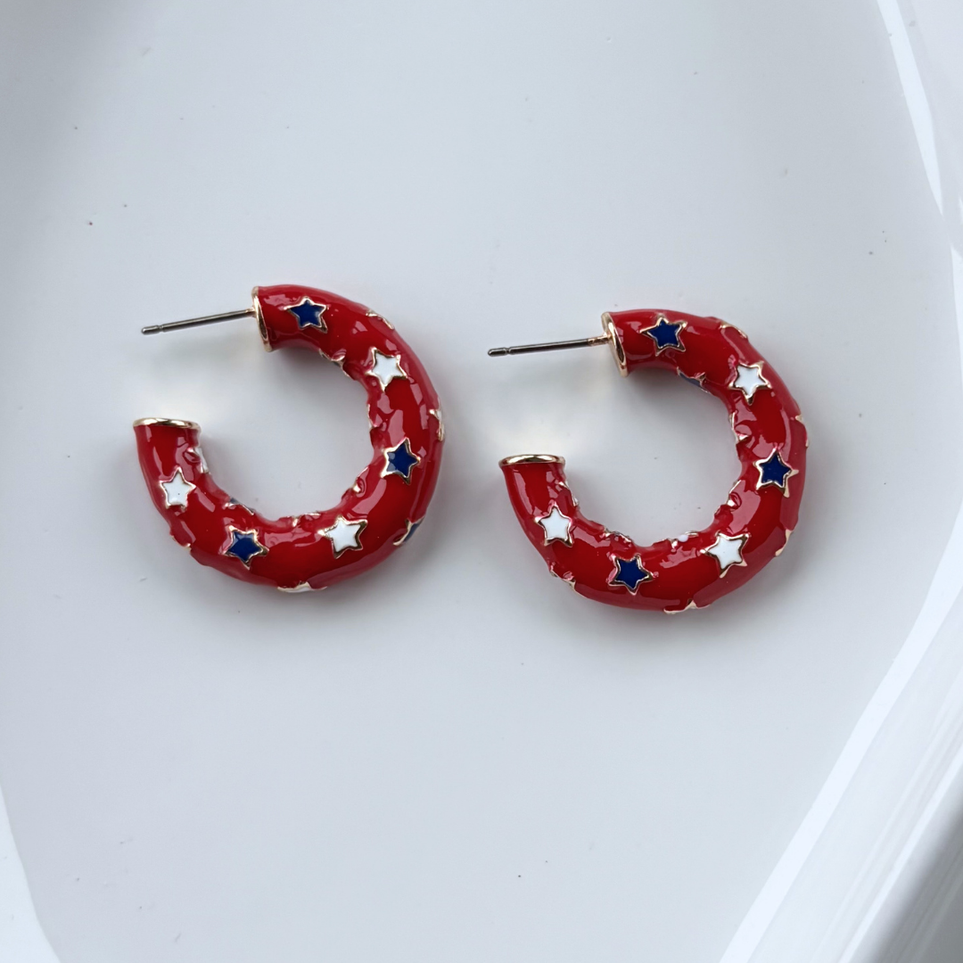 Red Stars Hoop Earrings