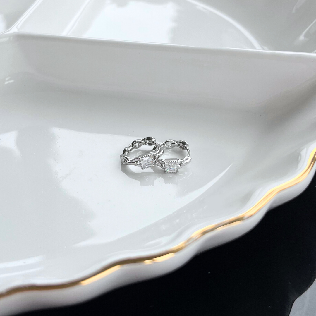 Silver Glow Cubic Zirconia Chain Huggie Hoop Earrings