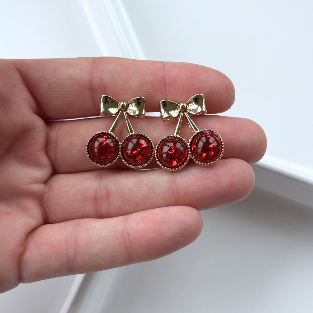 Cherry Bow Stud Earrings