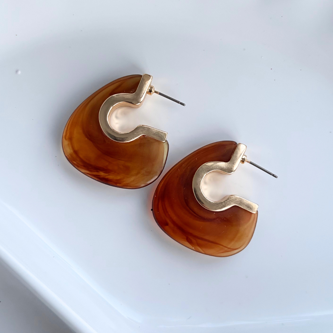 Chunky Golden Amber Statement Hoop Earrings
