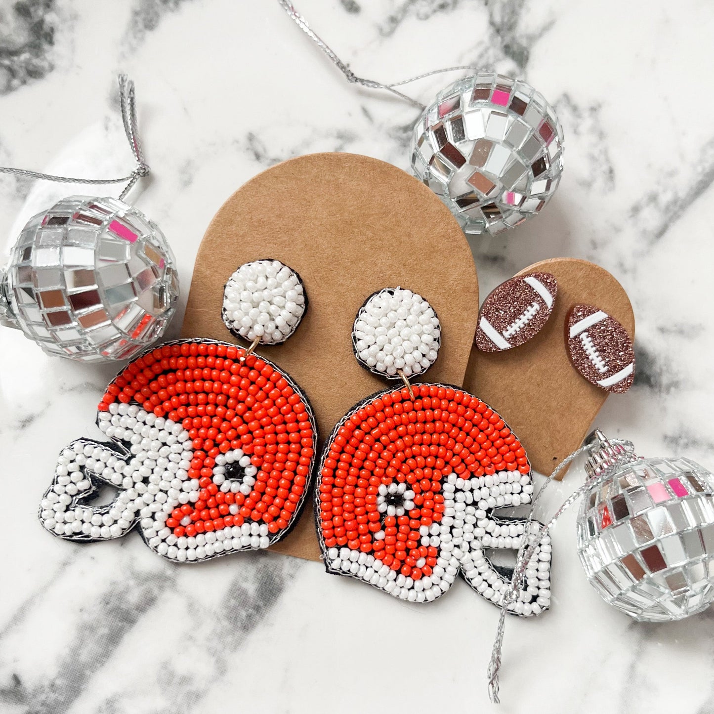 Orange Helmet Seed Bead Statement Earrings
