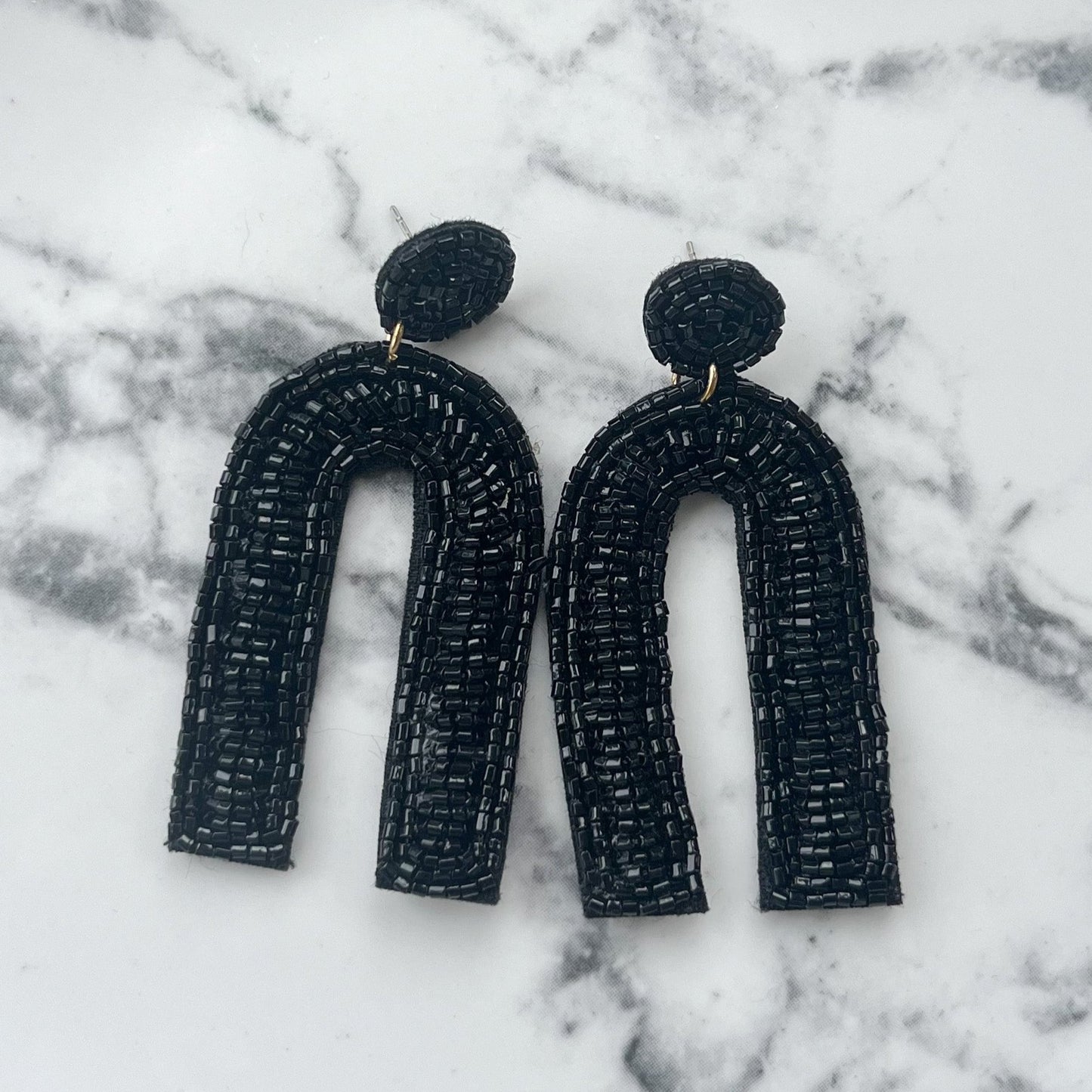 Black Game Day Arch Seed Bead Statement Earrings