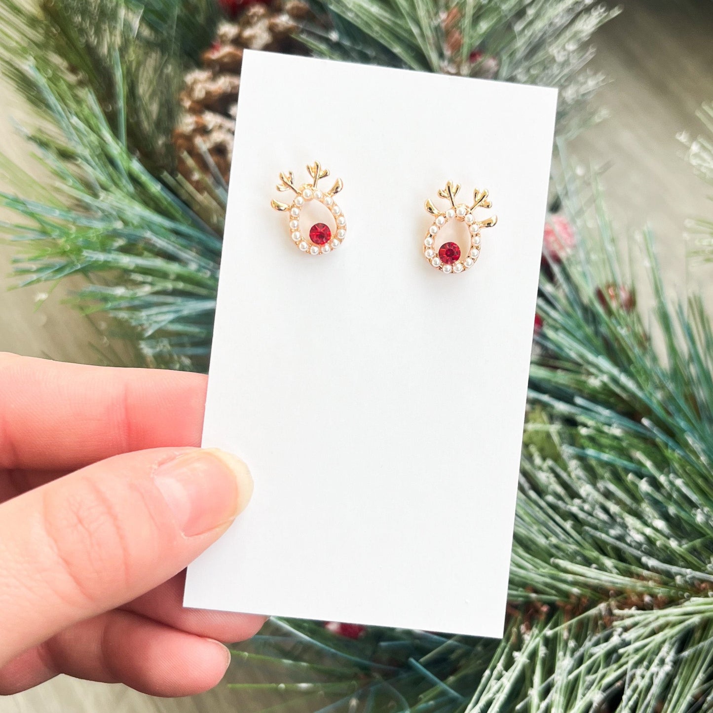 Pearl Rudolph Reindeer Stud Earrings