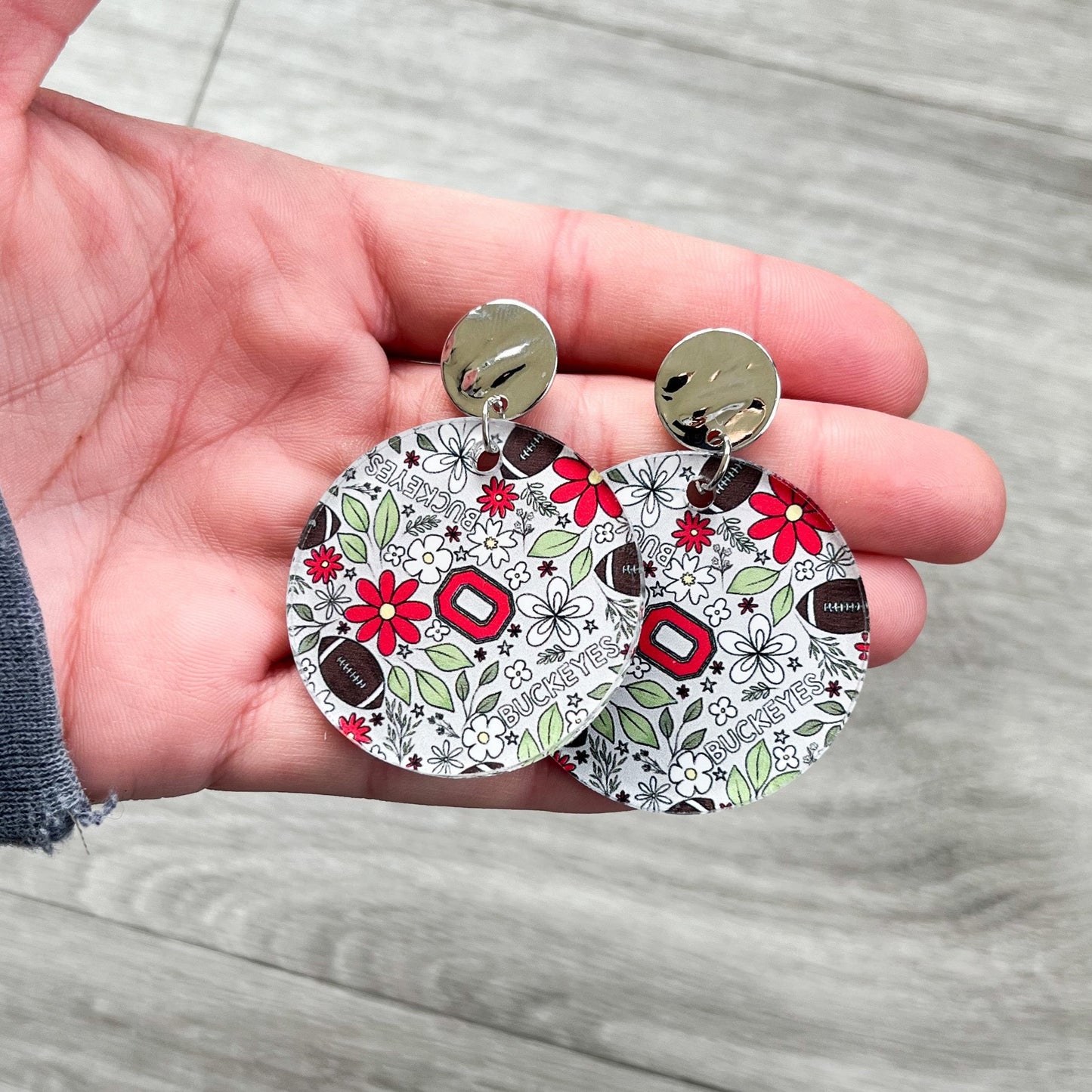 Grey Ohio Floral Football Earrings
