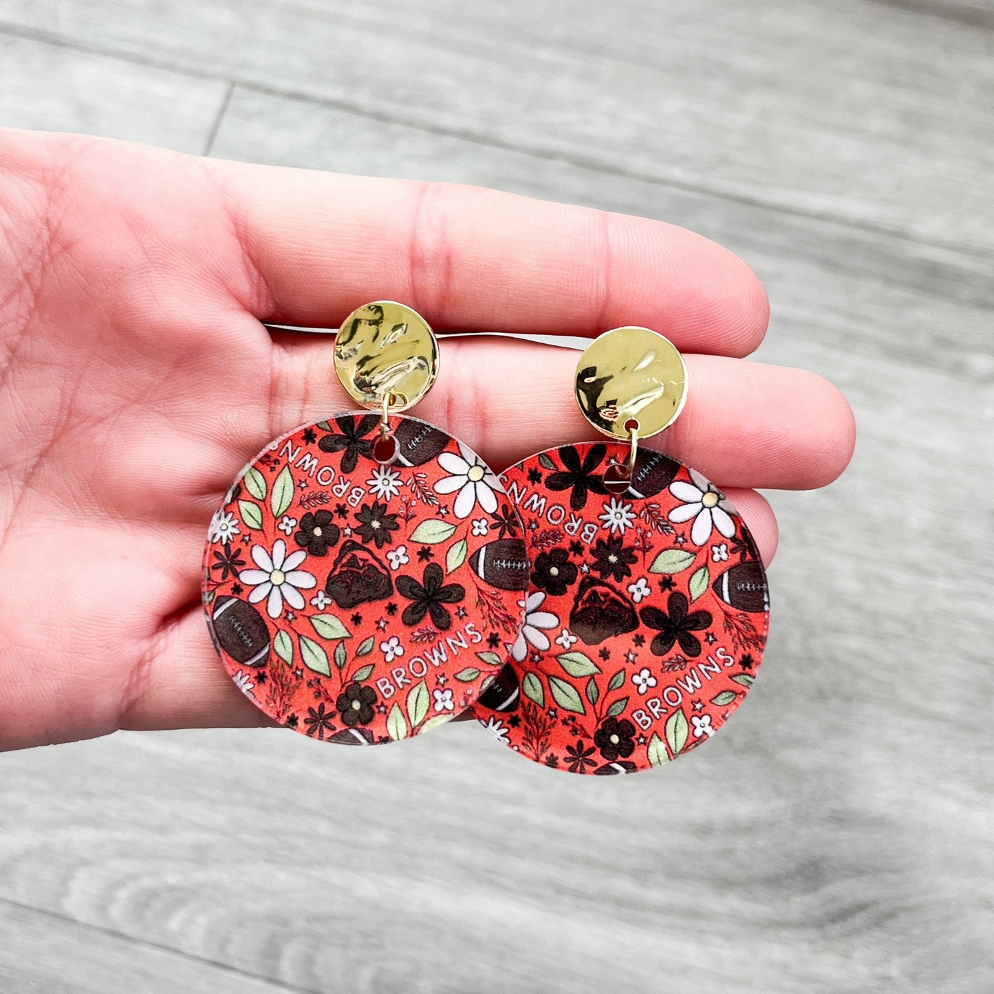 Orange Cleveland Floral Football Earrings