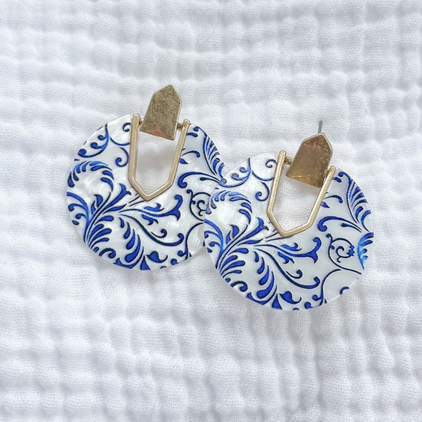 Sydney Shell Blue Floral Statement Earrings