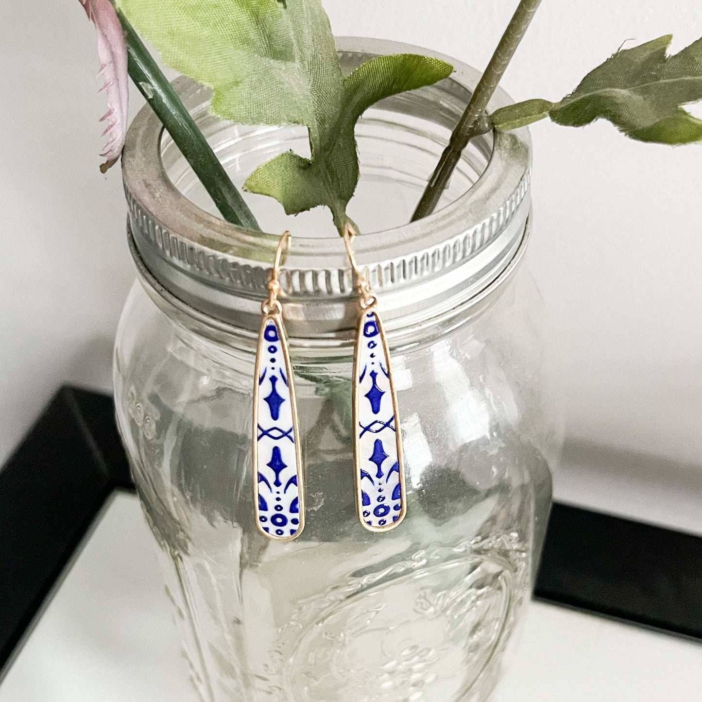 Florida Gulf Blue and Shell Drop Earrings