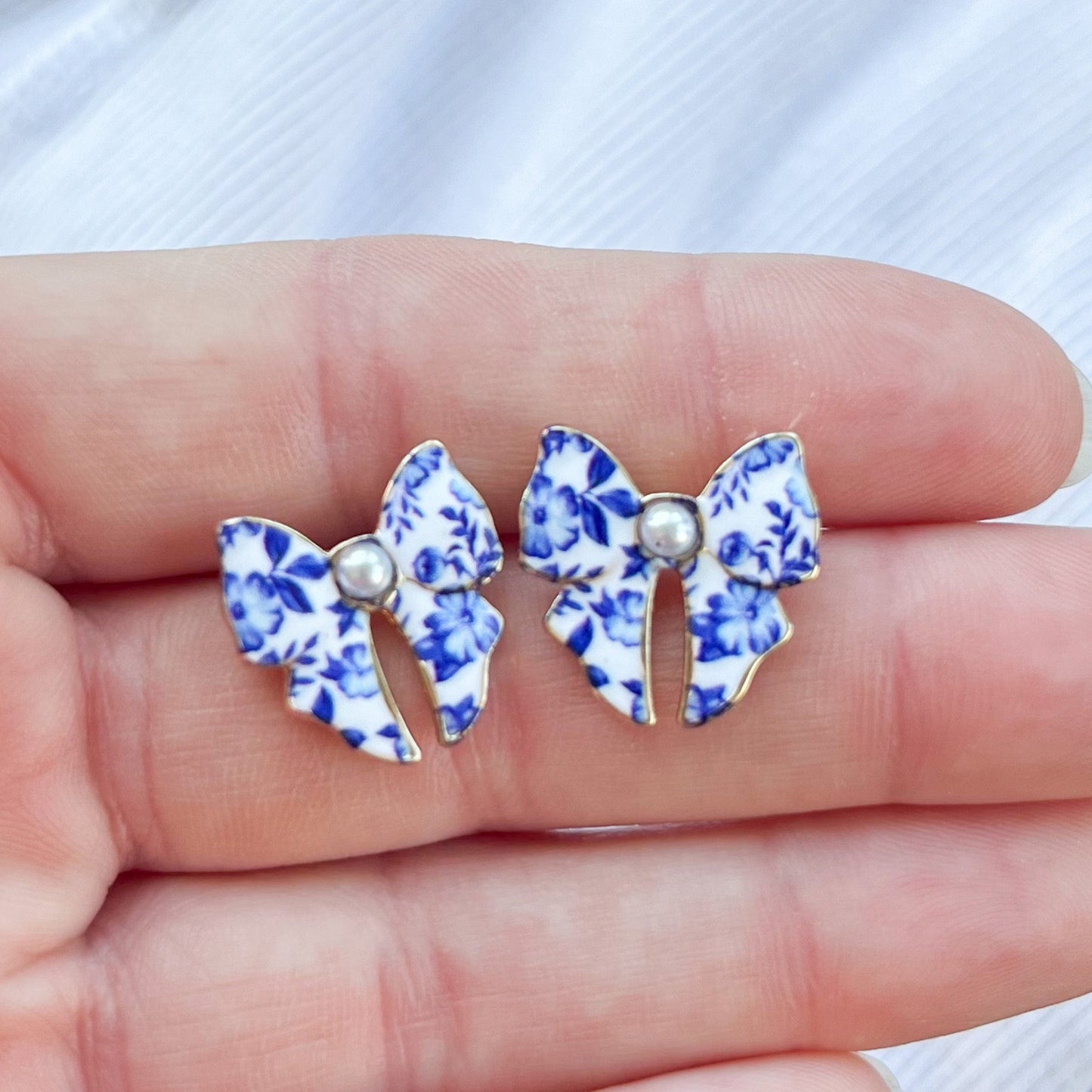 Cape Cod Blue Flower Bow Stud Earrings