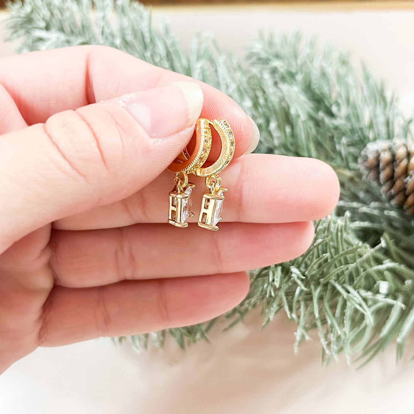 Gold Crystal Diamond Huggie Hoop Earrings