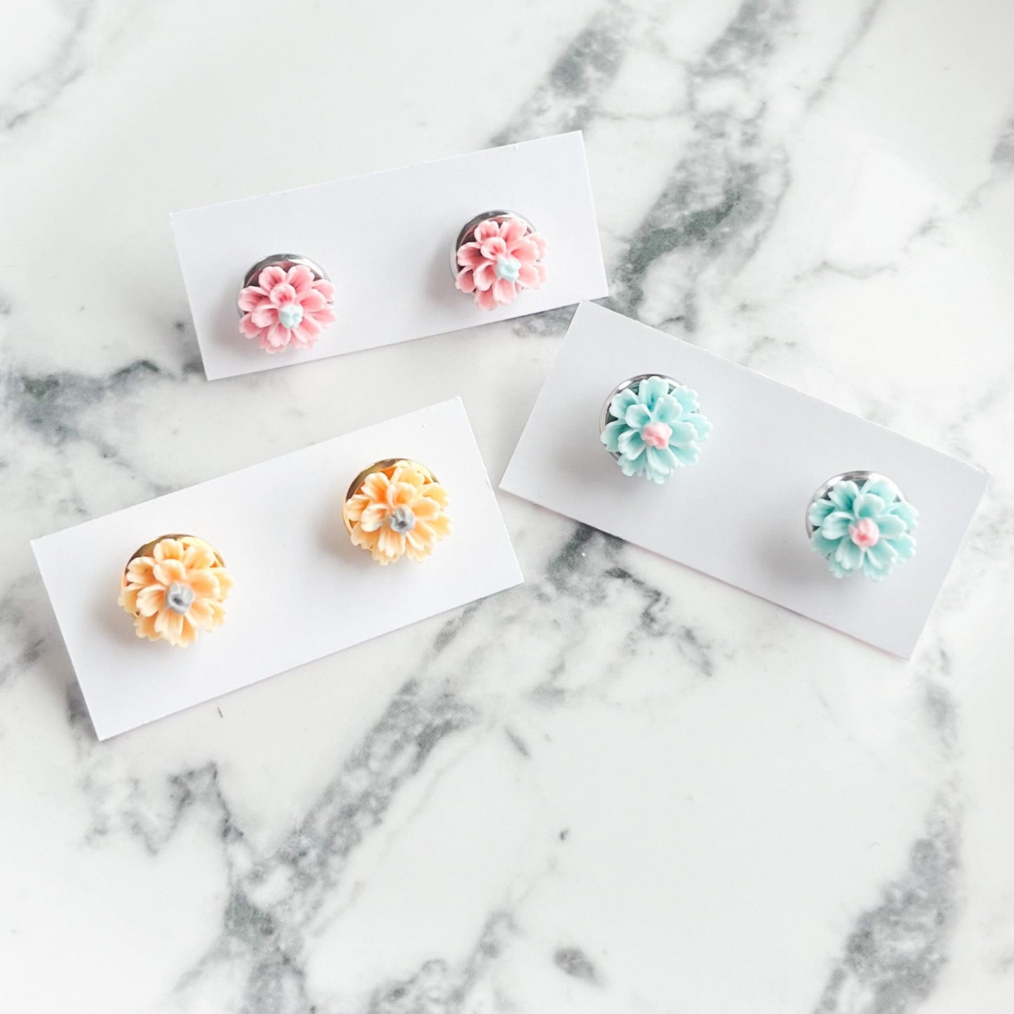 Pink Spring Flower Stud Earrings