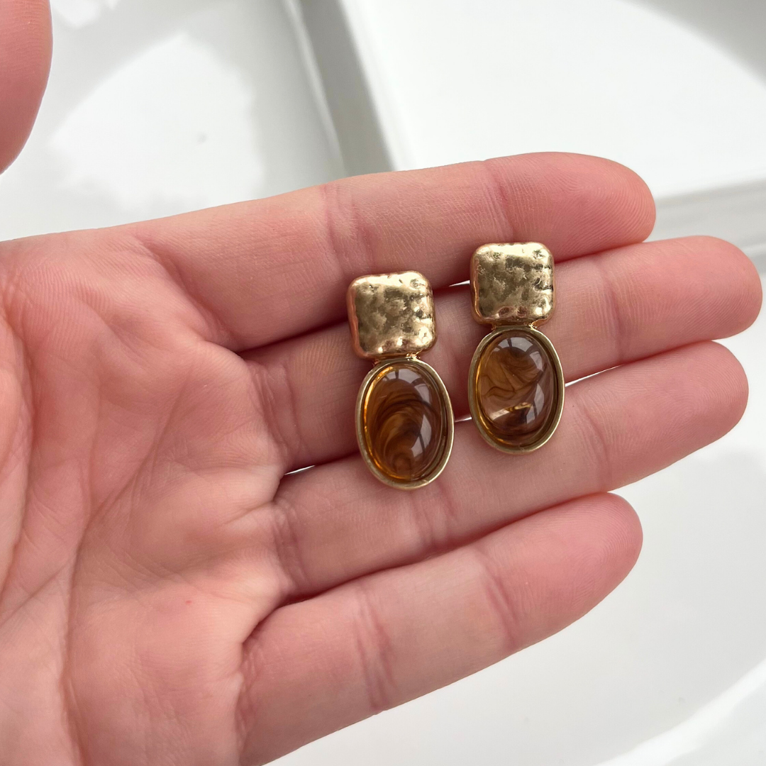 Amber Solstice Oval Drop Stud Earrings