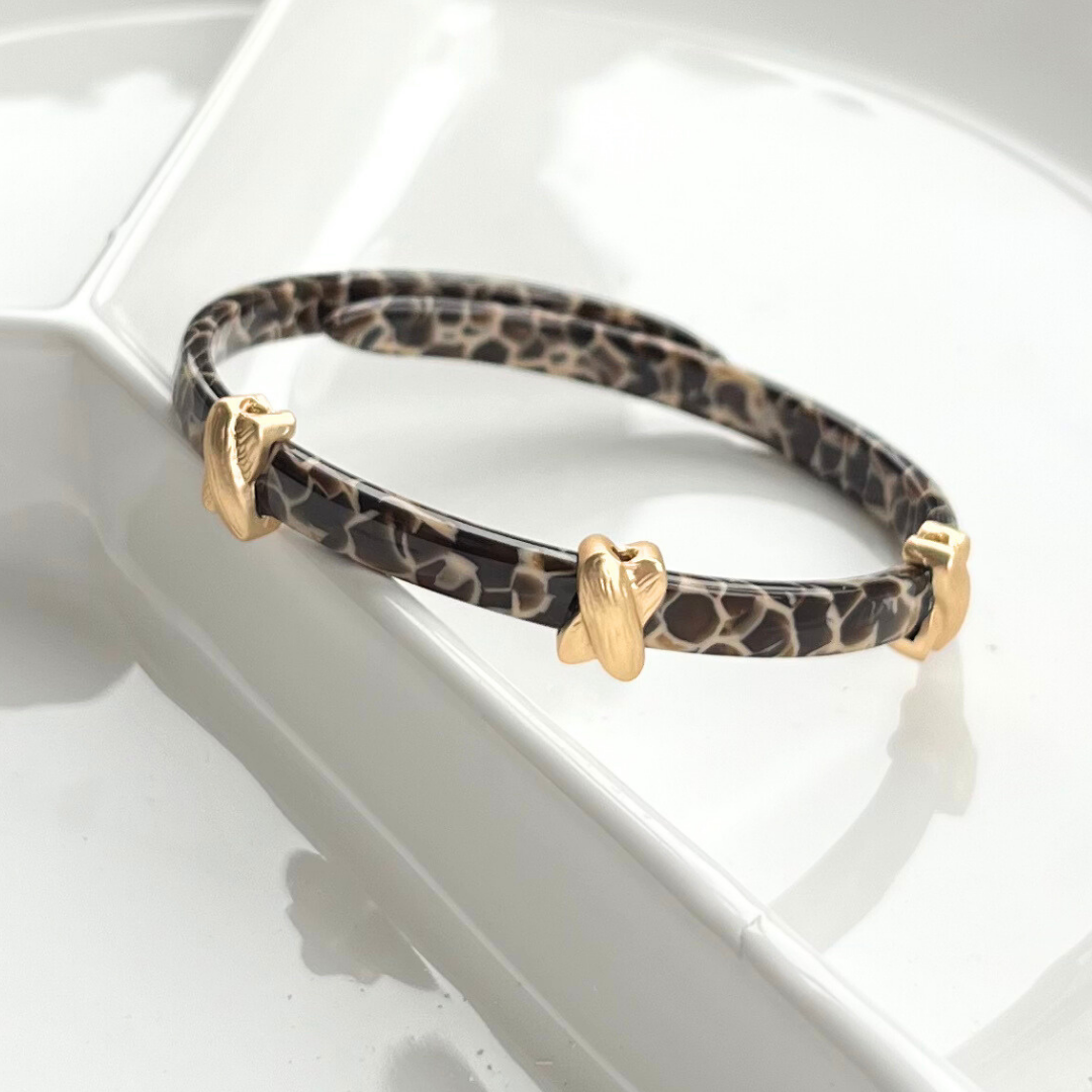 Brown and Gold X Accent Bracelet