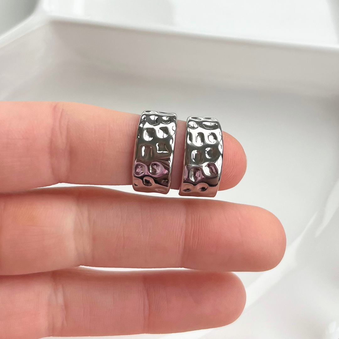 Silver Ray Hammered Hoop Earrings