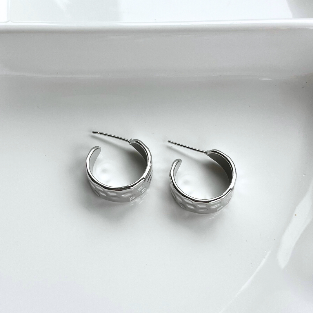 Silver Ray Hammered Hoop Earrings
