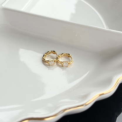 Golden Glow Cubic Zirconia Chain Huggie Hoop Earrings