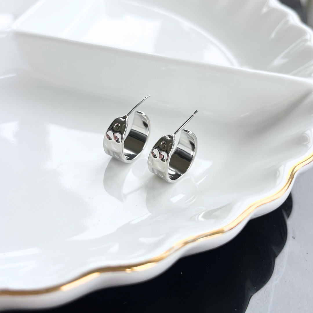 Silver Ray Hammered Hoop Earrings