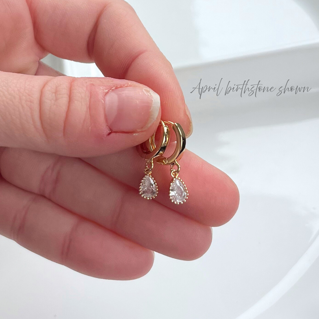 Birthstone Crystal Huggie Hoop Earrings