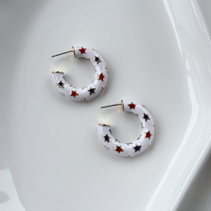 White Star Hoop Earrings