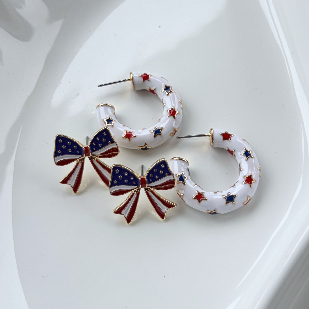 White Star Hoop Earrings