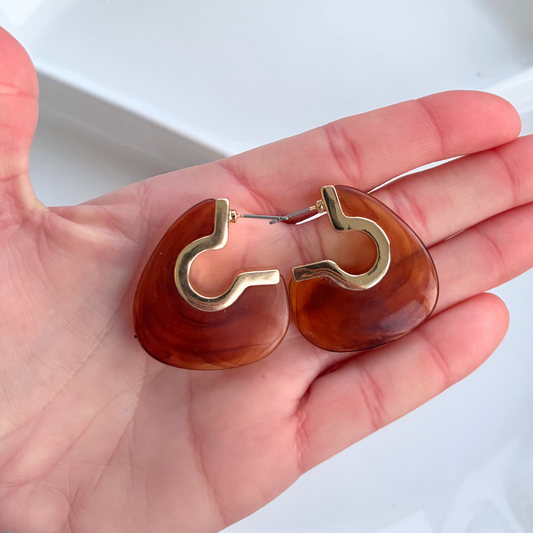 Chunky Golden Amber Statement Hoop Earrings