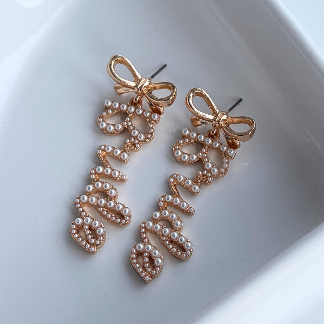 Pearl Bow Bride Drop Earrings