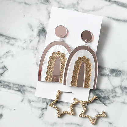 Pink Mirror Rainbow Statement Earrings