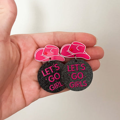 Black Glitter Let's Go Girls Earrings