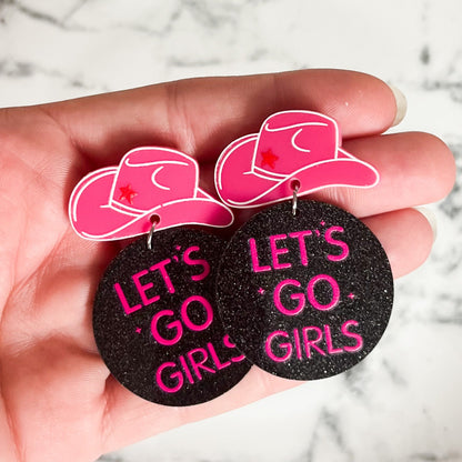 Black Glitter Let's Go Girls Earrings