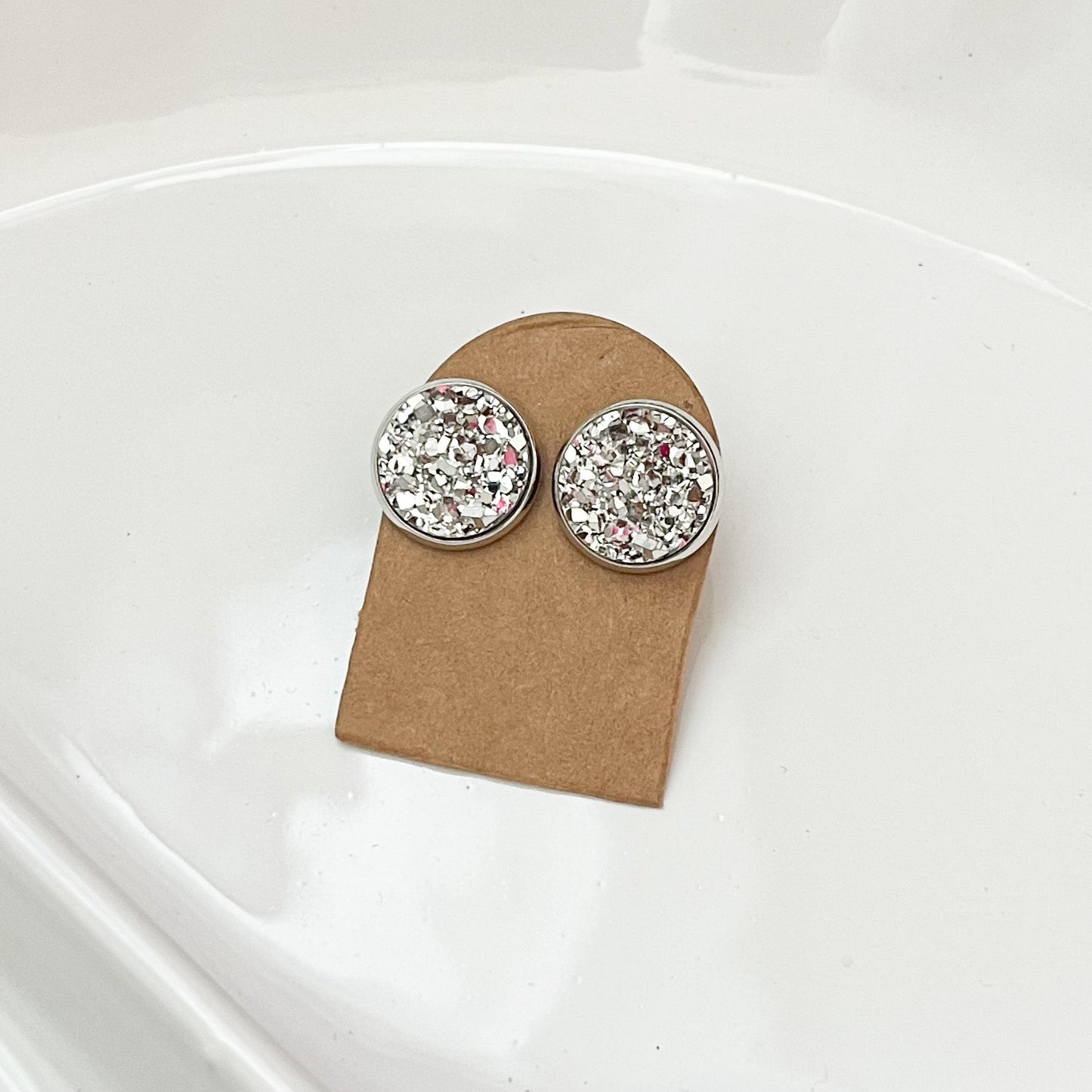 Silver Druzy Stud Earrings