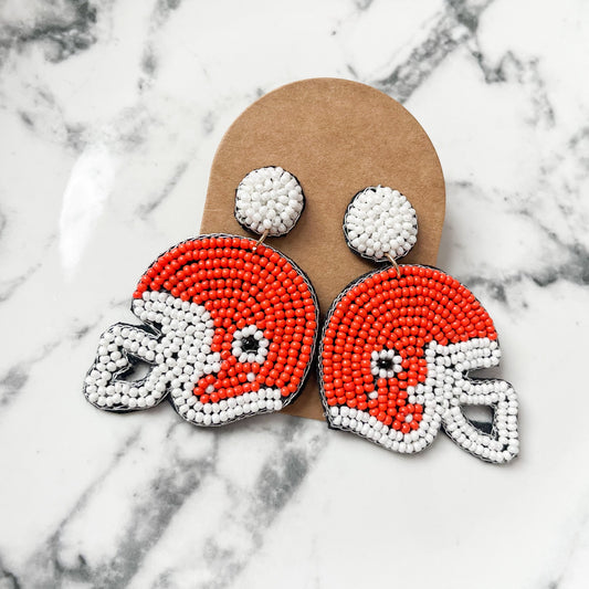 Orange Helmet Seed Bead Statement Earrings