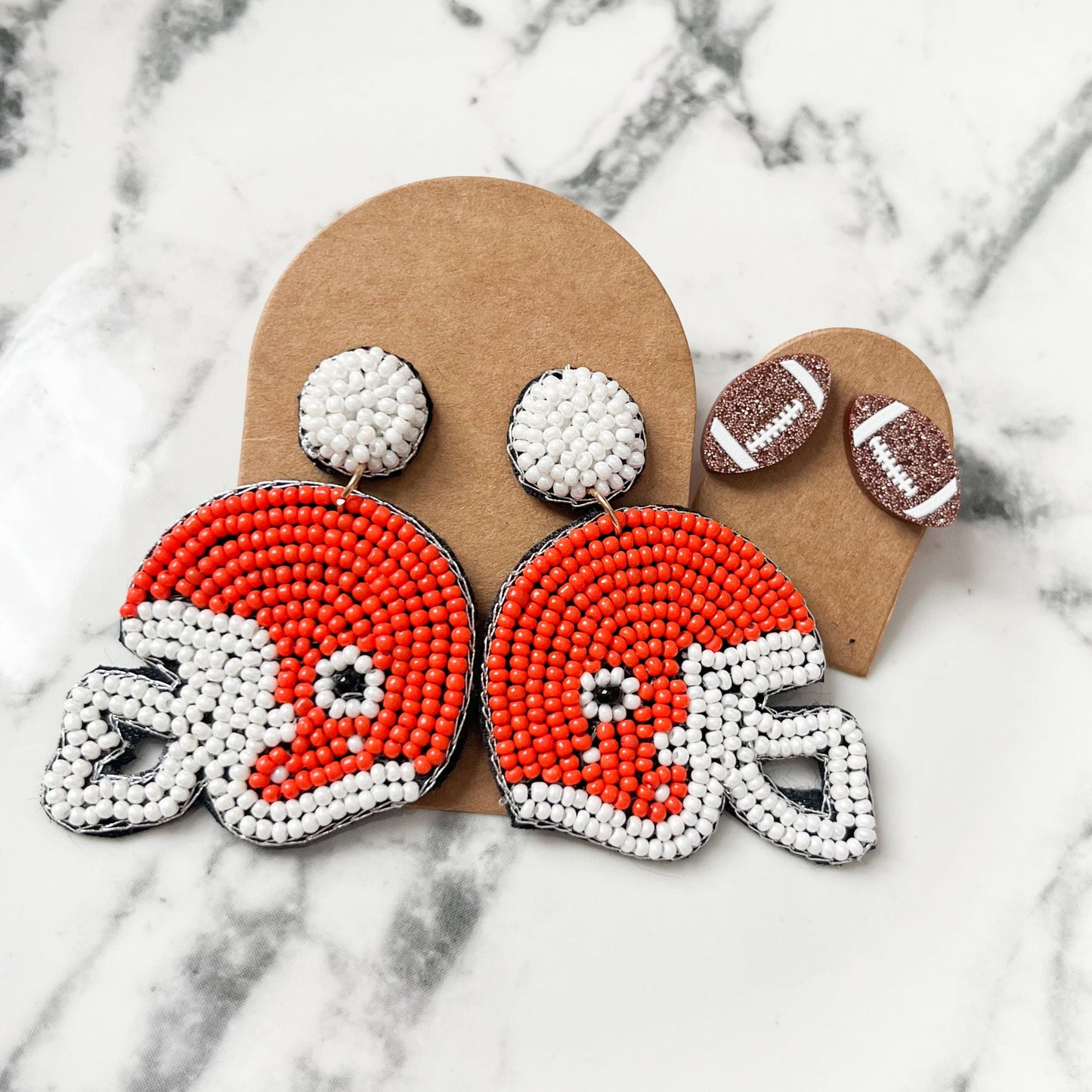 Orange Helmet Seed Bead Statement Earrings