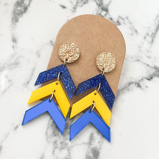Blue and Yellow Game Day Chevron Earrings