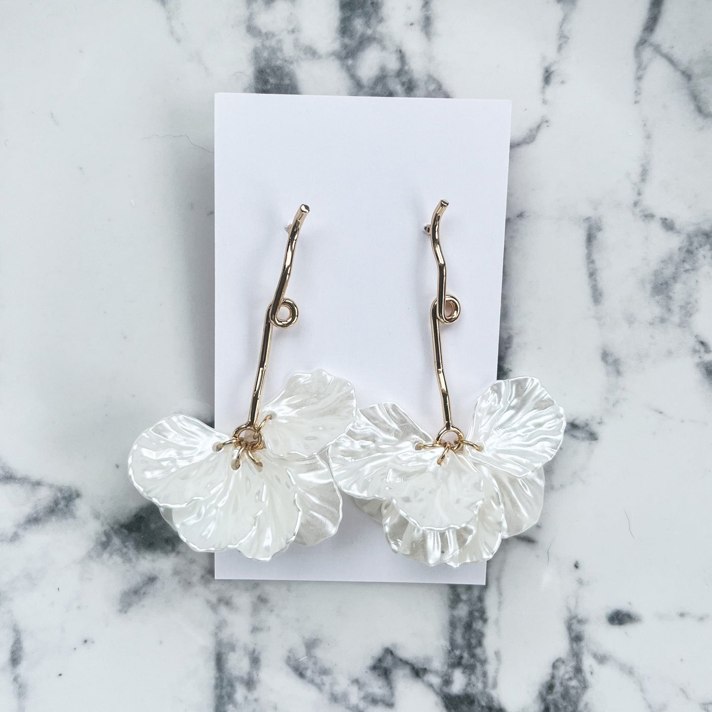 White Petal Drop Earrings
