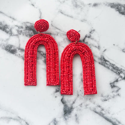 Red Game Day Arch Statement Earrings