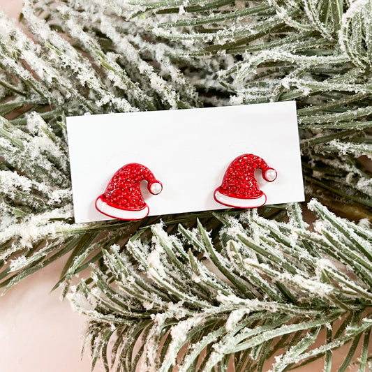Glitzy Santa Hat Stud Earrings