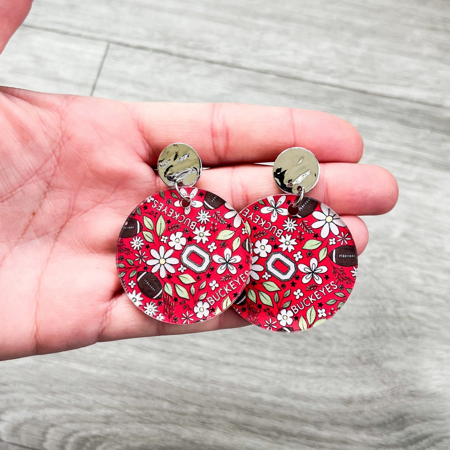 Scarlet Floral Football Earrings