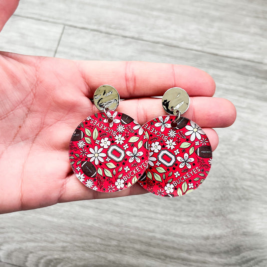 Scarlet Floral Football Earrings