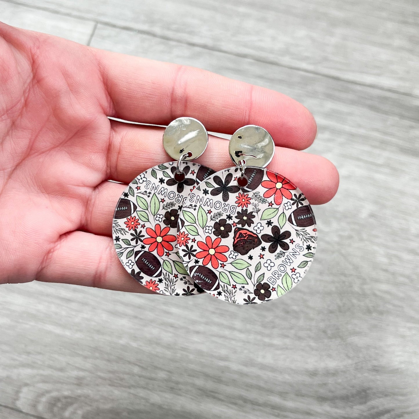 Browns Floral Football Earrings