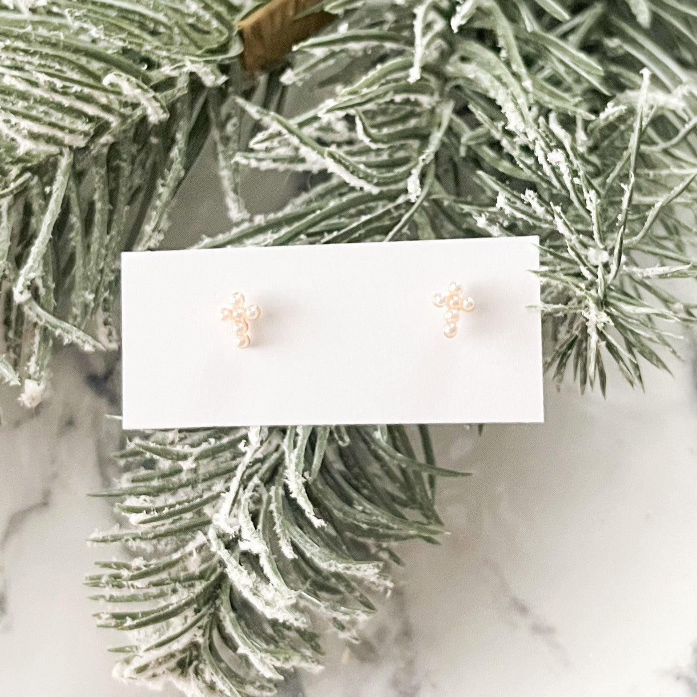 Tiny Pearl Cross Stud Earrings