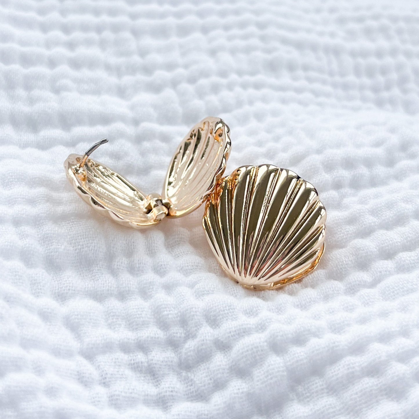 Charleston Golden Shell Clamp Stud Earrings