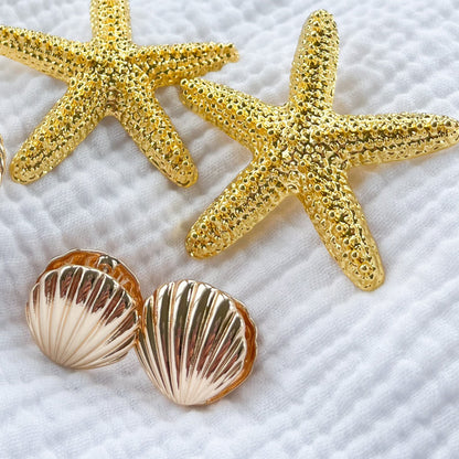 Charleston Golden Shell Clamp Stud Earrings