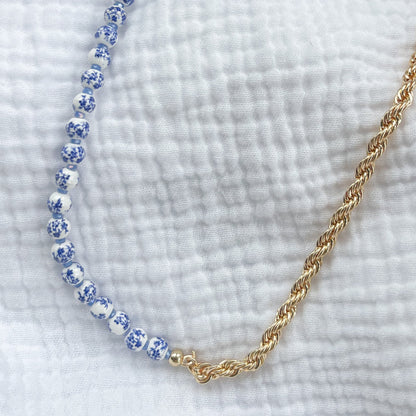 Panama Blue and Gold Floral Necklace