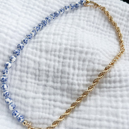 Panama Blue and Gold Floral Necklace