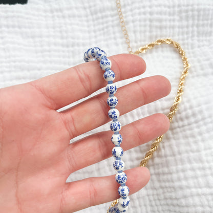 Panama Blue and Gold Floral Necklace