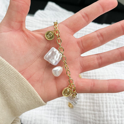 Cali Coast Gold and Pearl Charm Necklace