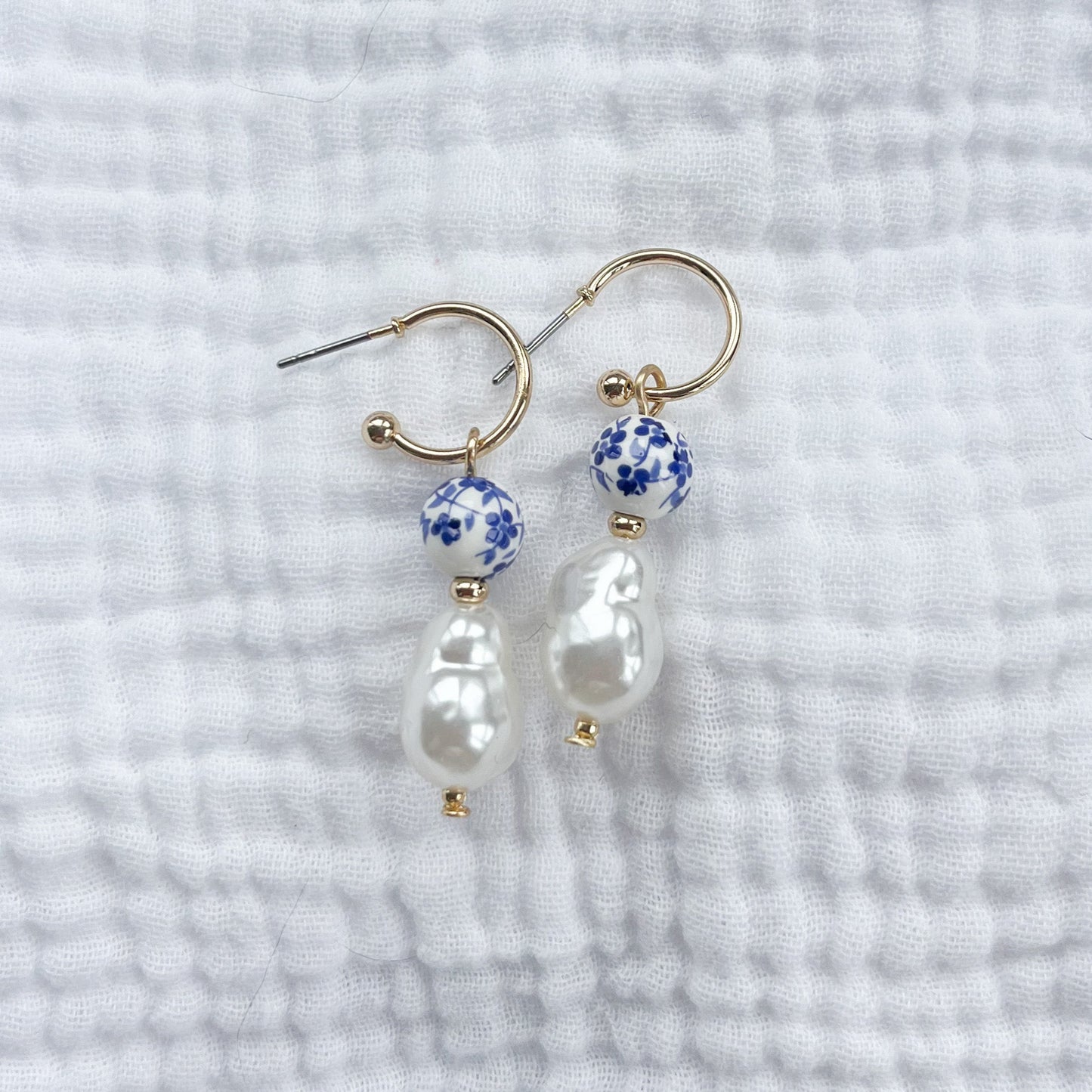 London Afternoon Blue and Pearl Drop Earrings