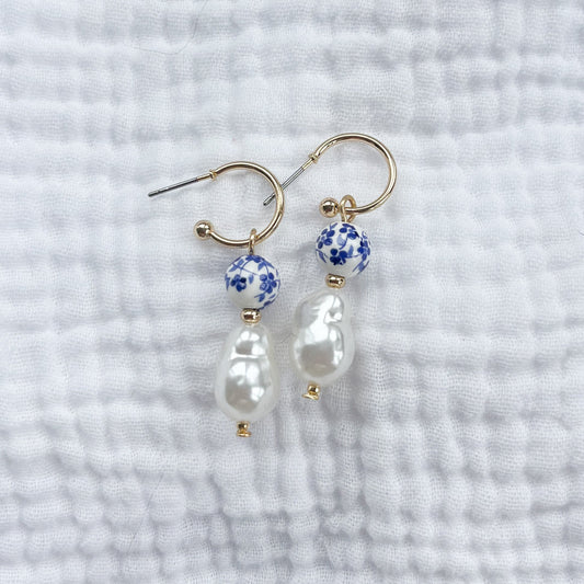 London Afternoon Blue and Pearl Drop Earrings