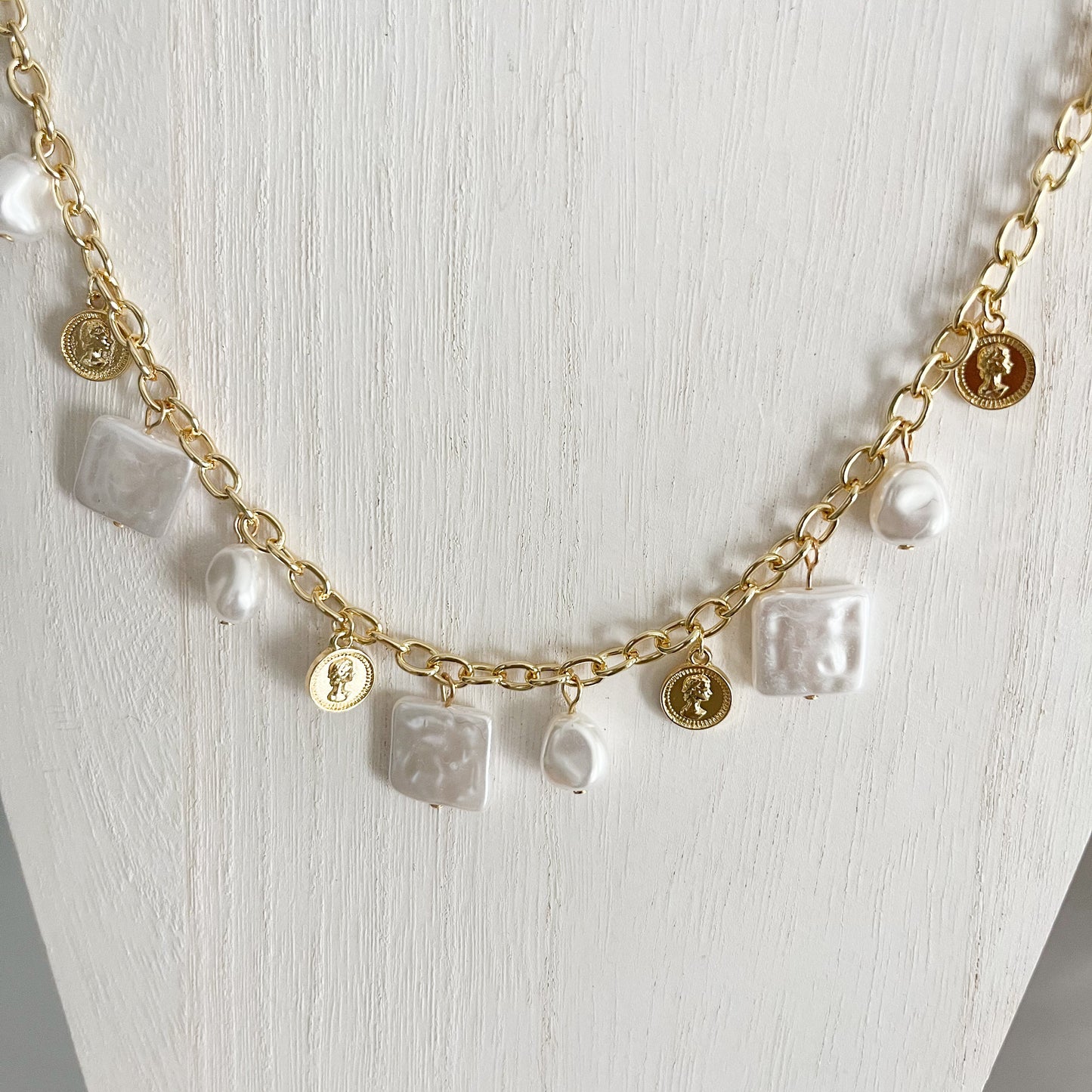 Cali Coast Gold and Pearl Charm Necklace