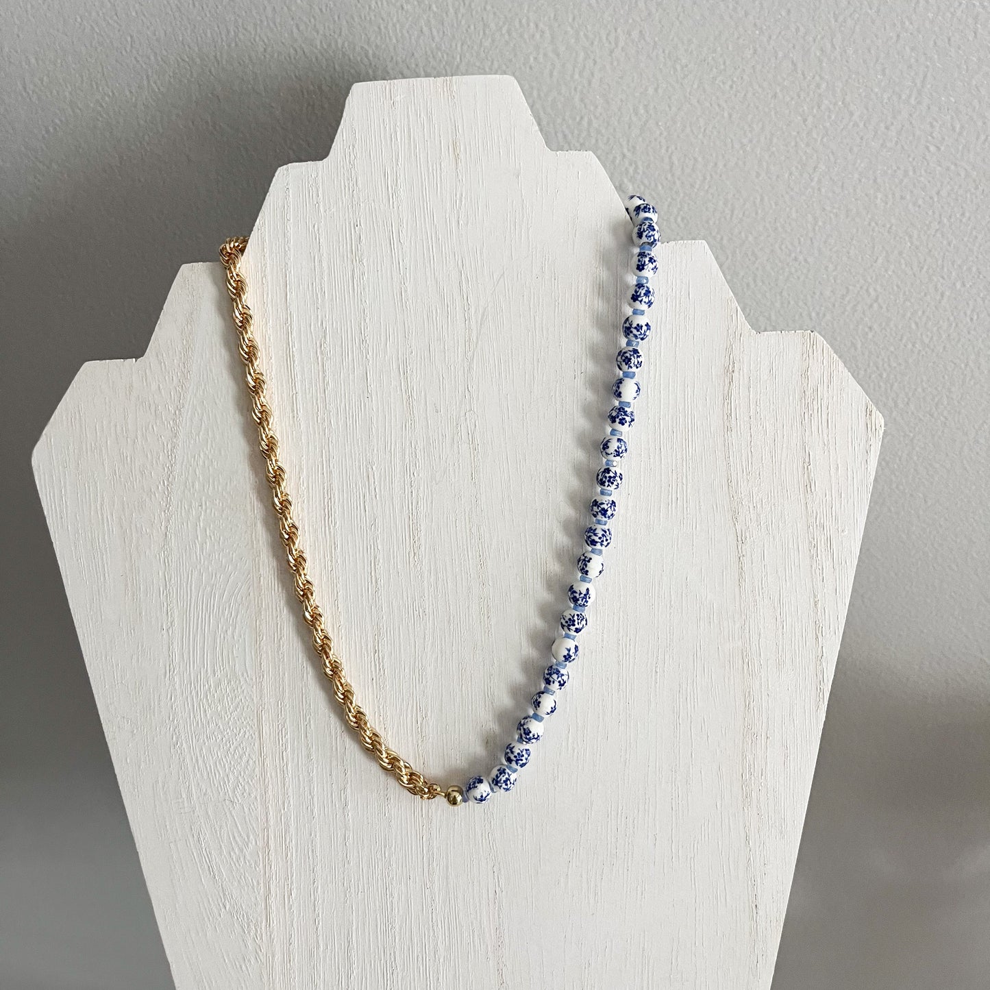 Panama Blue and Gold Floral Necklace