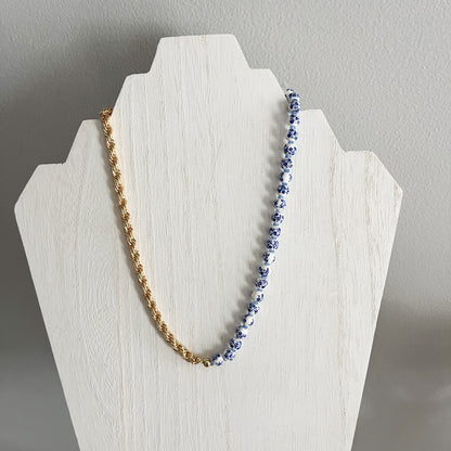 Panama Blue and Gold Floral Necklace